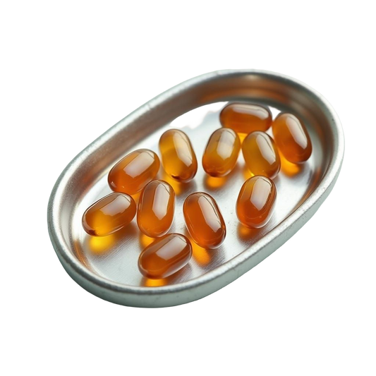 Hempexco CBD Gel caps in a stainless steel tray